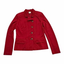 CAbi Deep Red Ponte Knit Blazer Jacket Tailored Stand Collar Womens Size 8