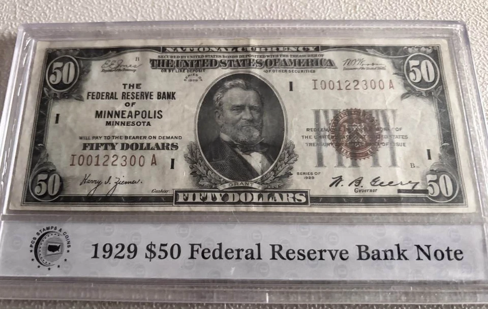 1929 $50 Fed Reserve Note Minneapolis 1880-I Brown Seal - Image 4 of 4