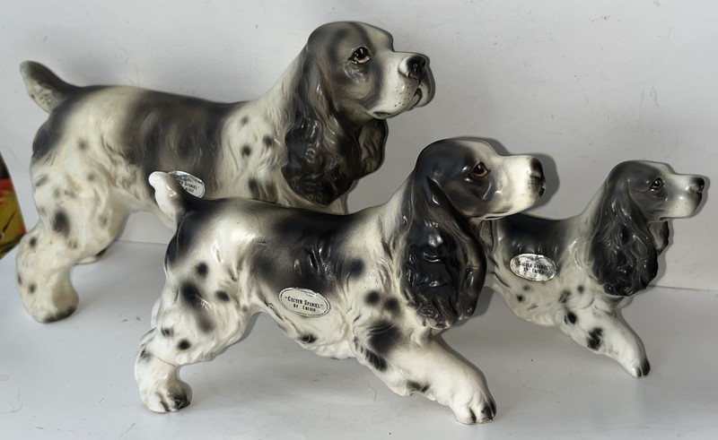Enesco Porcelain Cocker Spaniel Dog  Family Figurines Set Of 3 Vintage Japan