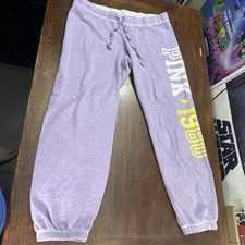 VTG Y2K Victoria s Secret PINK University Sweatpants Joggers Fleece Sz Lg