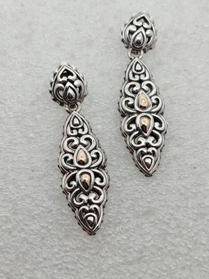 Jai for John Hardy Sterling Silver & 14K Gold Ornate Dangle Earrings