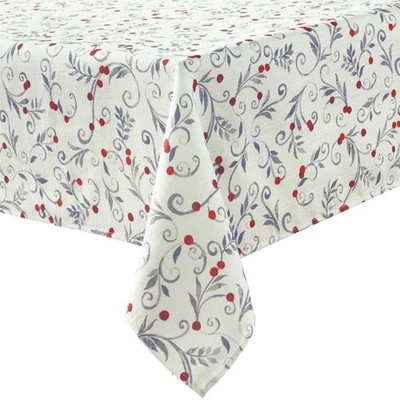 St Nicholas Square Gray Scroll with Berries Tablecloth Fabric Table Cloth 60x120