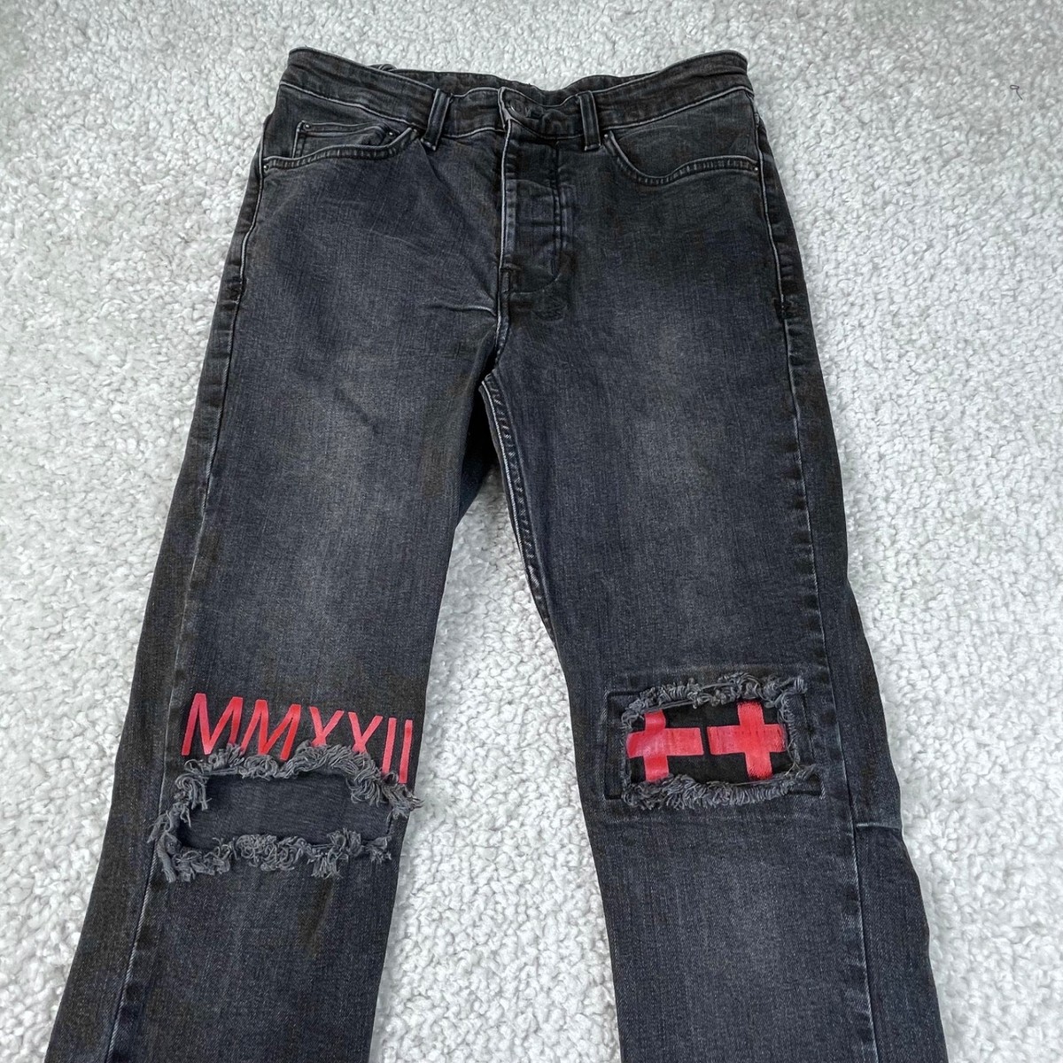 Ksubi Chitch World Tour Black Distressed Jean Red Stitch Mens