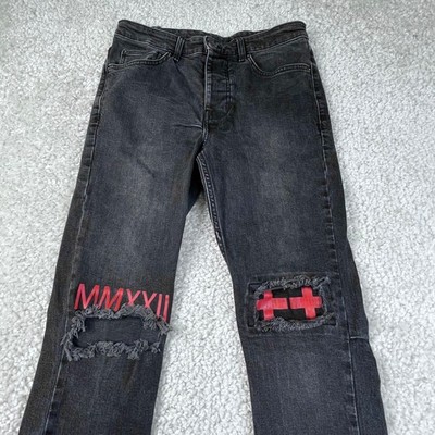 Ksubi Chitch World Tour Black Distressed Jean Red Stitch Mens