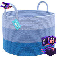 Geflochtener Korb Rund Aufbewahrung Groß Faltbar Mit Griff 50X33Cm Blau