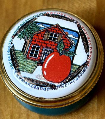 VINTAGE English Alastor Enamel Trinket or Pill BOX- for Teacher Apple & ABC's