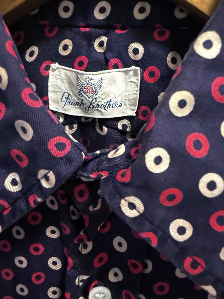 1960s Vintage Frank Bros Silk Shirt Small Mod Circle Dots Blue Long Sleeve - Image 4 of 4