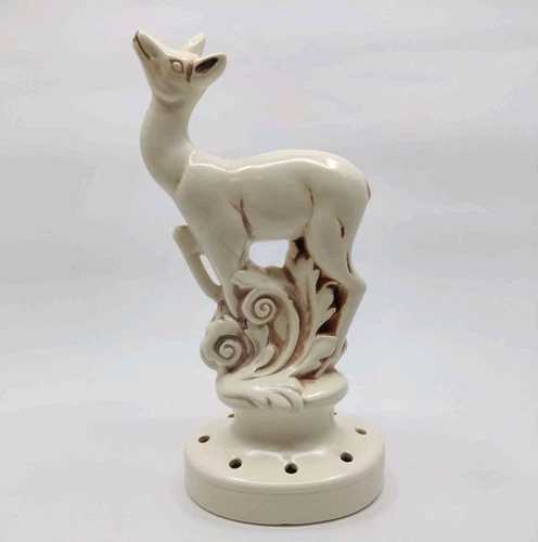 Vintage Red Wing Pottery Deer Stag Flower Frog 10" Ceramics