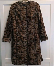 Worth New York Size P 2 /2P Petite Faux Fur Long Line Midi Trench Coat Animal