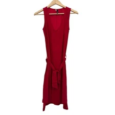 Viereck 100% Silk Belted Midi Dress Womens XS Red Formal Cocktail Romantic