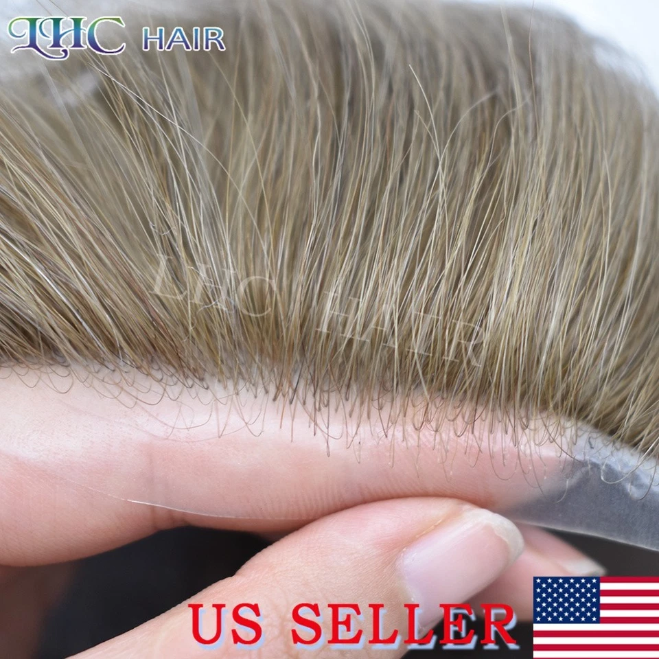 Peluca de piel delgada para hombre piel de tupé PU en bucle en V pieza de cabello humano sistema de cabello para hombres Foto 2 de 4