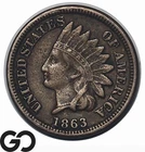 1863 Indian Head Cent Penny, Civil War Date, XF+