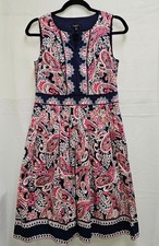 Talbots Dress Size 4P Blue Pink Paisley Fit And Flare Sleeveless W/ Pockets EUC