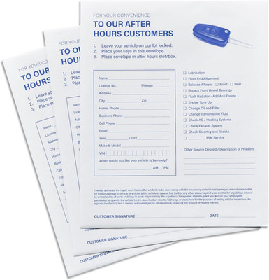 Key Drop off Standard Envelopes for after Hours | Auto Shop Repair/Service Drop