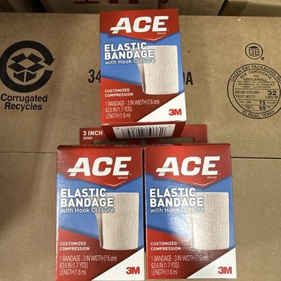 3 Packs ACE Brand 3'' Elastic Bandage 3M with Hook Closure Beige
