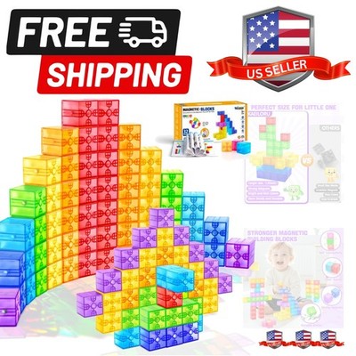 Magnetic Blocks - 32pcs Translucent Magnetic Building Blocks for Toddlers 1-3...