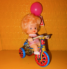 Vintage Girl on Tin Tricycle Toy w/ Box