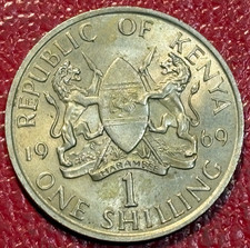 HIGH GRADE XF/AU 1969 KENYA ONE SHILLING COIN-DEC367