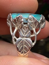 Sterling Silver Ring Turquoise Chips Leaf Vine Band India Signed YS Size 6