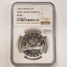 1965 $1 Canada Silver Dollar 0.6 oz ASW Small Beads Pointed 5  NGC PL 65 - Q2373