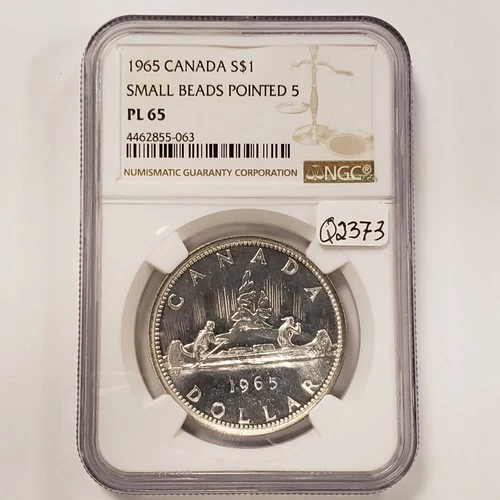 1965 $1 Canada Silver Dollar 0.6 oz ASW Small Beads Pointed 5  NGC PL 65 - Q2373