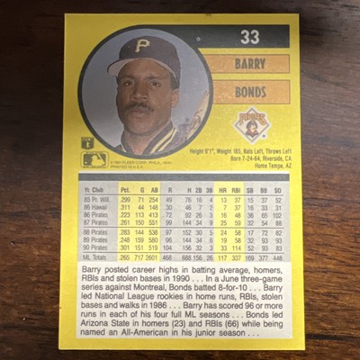 ULTRA RARE 1991 Fleer Barry Bonds ERROR Card*  | eBay