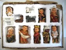 Vintage TRANSPAC Nativity Manger Creche Set Scene Resin Children Figurines