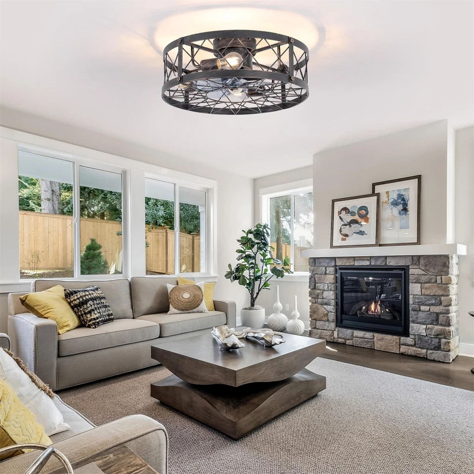 20 in Flush Mount Bladeless Ceiling Fan with Lights | Remote, 4-Speed, Rustic... - Image 2 of 4