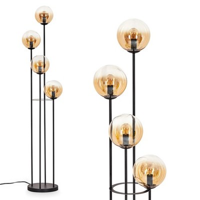 HOFSTEIN Fossobiubo Stehlampe Metall/Glas Schwarz/Bernstein/Klar mit Fußschalter
