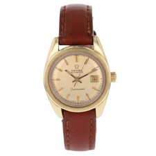 Omega Seamaster Vintage Gold Dial Automatic Leather Strap Women's Wristwatch