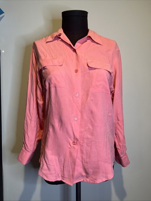 #ad Chelsea Cambell 100 % Silk Pink Long Sleeve Button Up Size 6 $23.00
