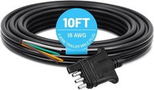 4 Way Trailer End Connector Wire 10 Feet Jacketed Cable, Heavy Duty 18AWG 4 Pin