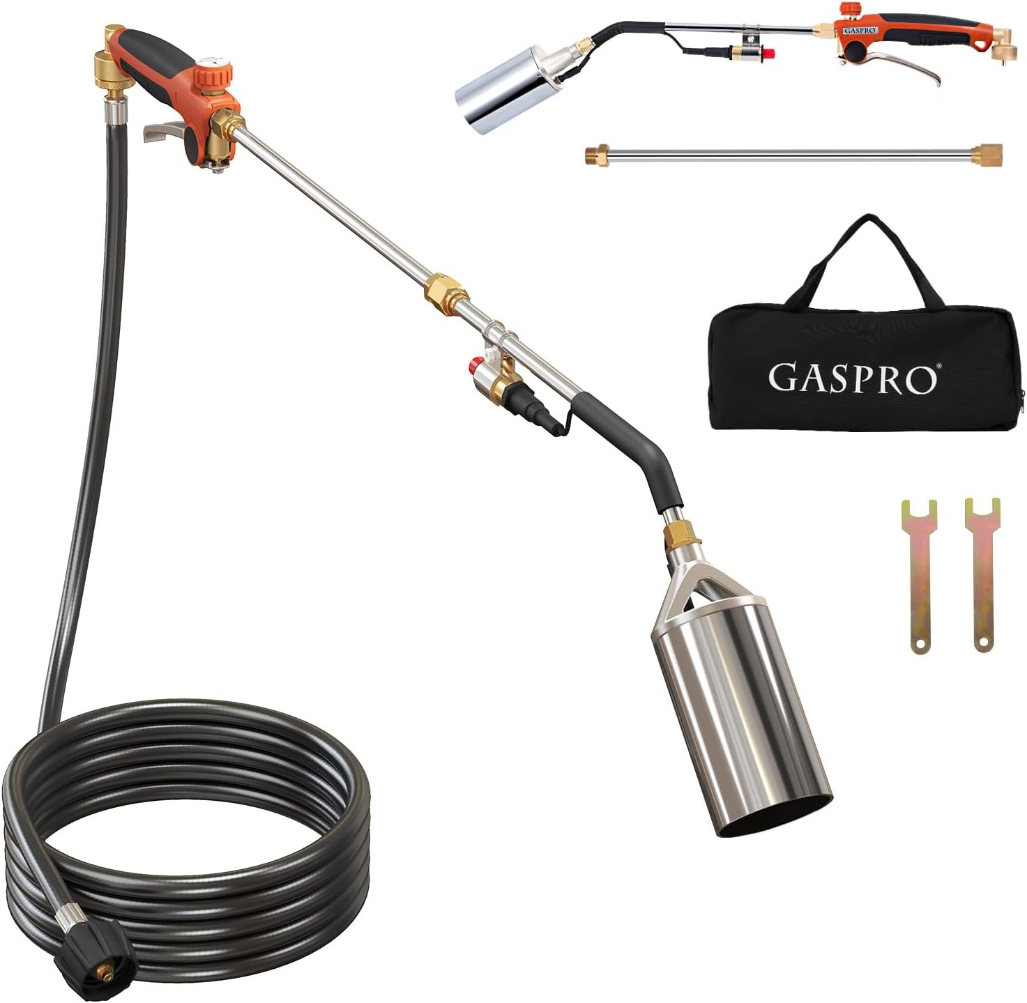 Propane Torch Kit with 12.5FT Hose, Weed Burner Long Arm Heavy Duty, Orange
