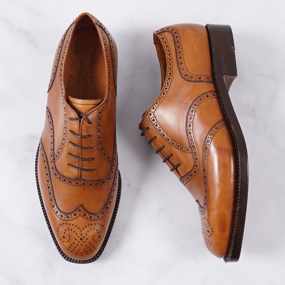 Silvano Lattanzi Tan Full Brogue Wing Tip Oxford US 7.5 Dress
