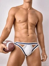 Men's New Sexy Come Play With Me White Kinky Jockstrap w/Contoured Pouch - Gay