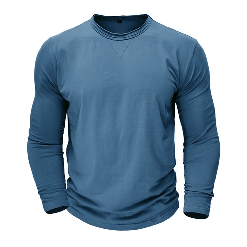 T-shirt uomo slim fit manica lunga girocollo casual elasticizzata blusa autunno - Foto 33 di 61