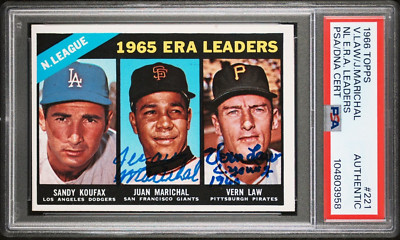Vern Law & Juan Marichal Signed Auto 1966 Topps ERA Leaders Card - Koufax - PSA