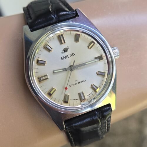 Vintage ENICAR Ocean Pearl men's manual wind watch AR-160 swiss made 1970s