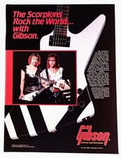 GIBSON GUITAR FLYING V~SCORPIONS~RUDOLF SCHENKER~VTG 1985 PROMO AD ADVERT POSTER