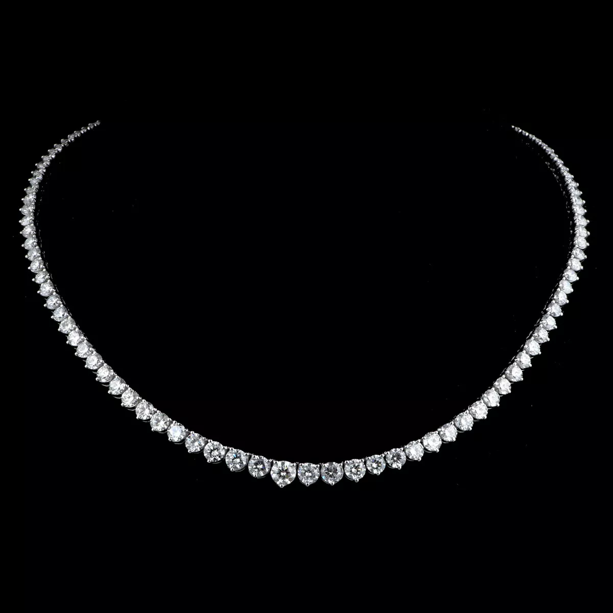 Lab Grown Round CVD Diamond Tennis Chain Necklace 10k White Solid Gold 15.15 Ct