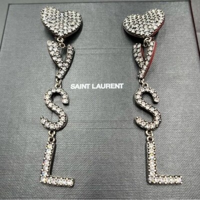 SAINT LAURENT Silver-tone crystal clip earrings | eBay
