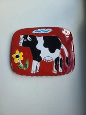 Vintage Rare The Cellar Macys Painted Italian Red Cow Wall Art Pottery Plate
