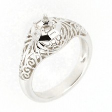 Silver Semi Mount Ring Setting Round 3x3mm Art Deco Style Sterling