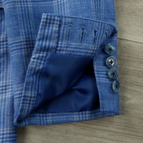 Mike Tailor Custom Blazer Men's 40* Blue Windowpane Linen Cotton? Surgeon Cuff - Picture 6 of 18
