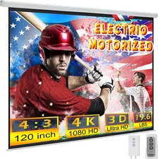 YODOLLA 120inch Motorized Projection Screen 4:3 4K 3D HD Electric Projector Scre