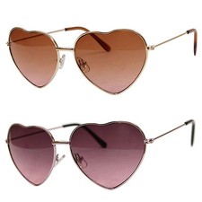 1 or 2 Pair Womens Small Thin Metal Heart Shaped Frame Sunglasses Spring Hinge
