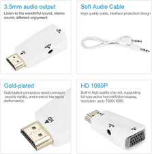 Image of HDMI to VGA Adapter Converter with 3.5mm Audio Jack Cable Male to Female Connect