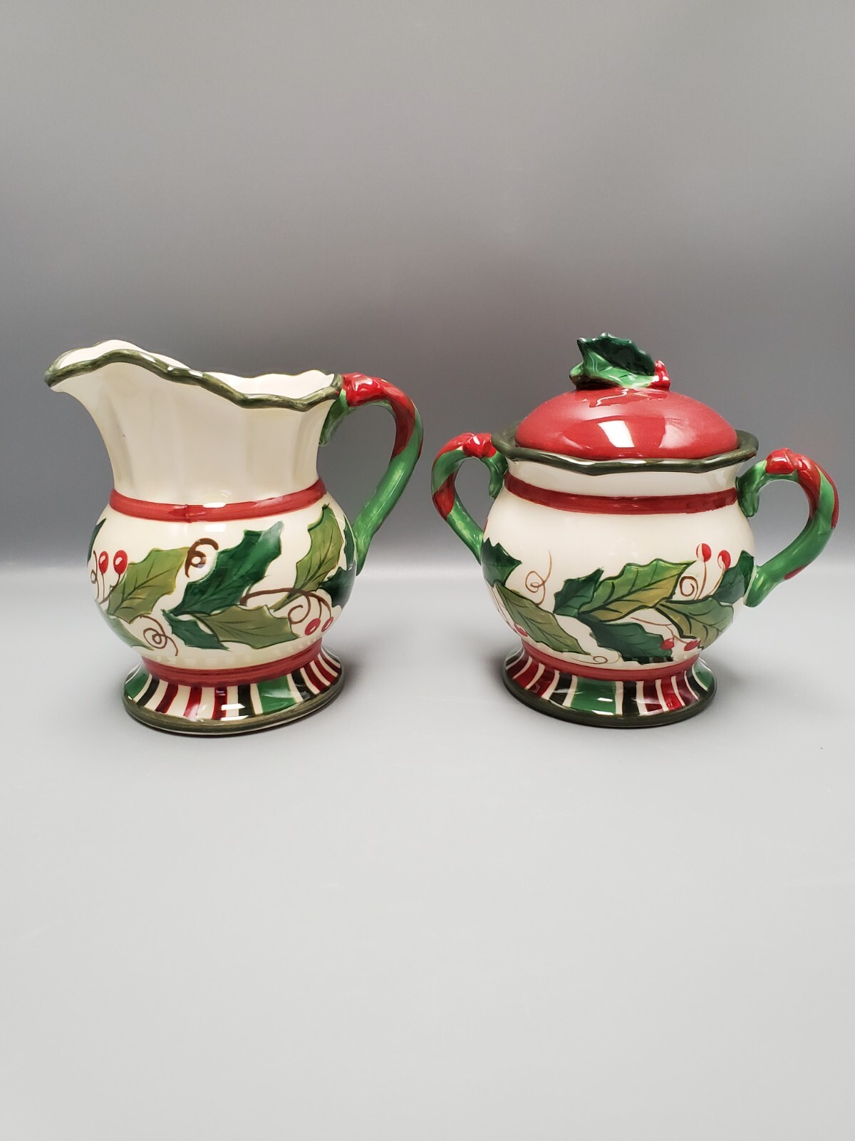 Certified International Parisi Holly Berry & Bows Cream & Sugar