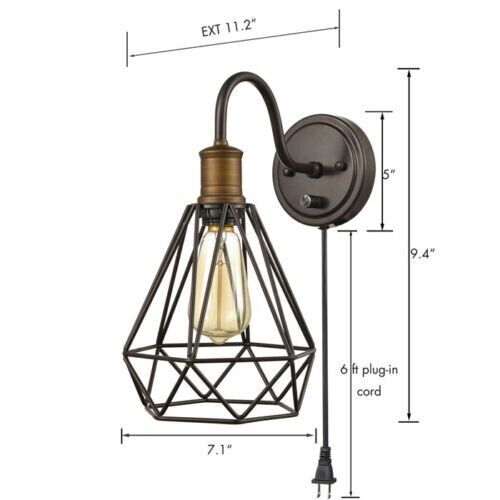 Farmhouse Polygon Plug-in Wall Sconse Set of 2 with On/Off Switch - Picture 2 of 6