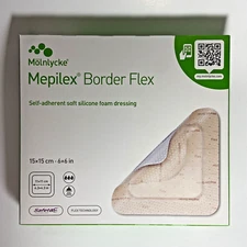 Mepilex Border Flex Silicone Foam Dressing 6" x 6" Molnlycke Health 595400 ~ New